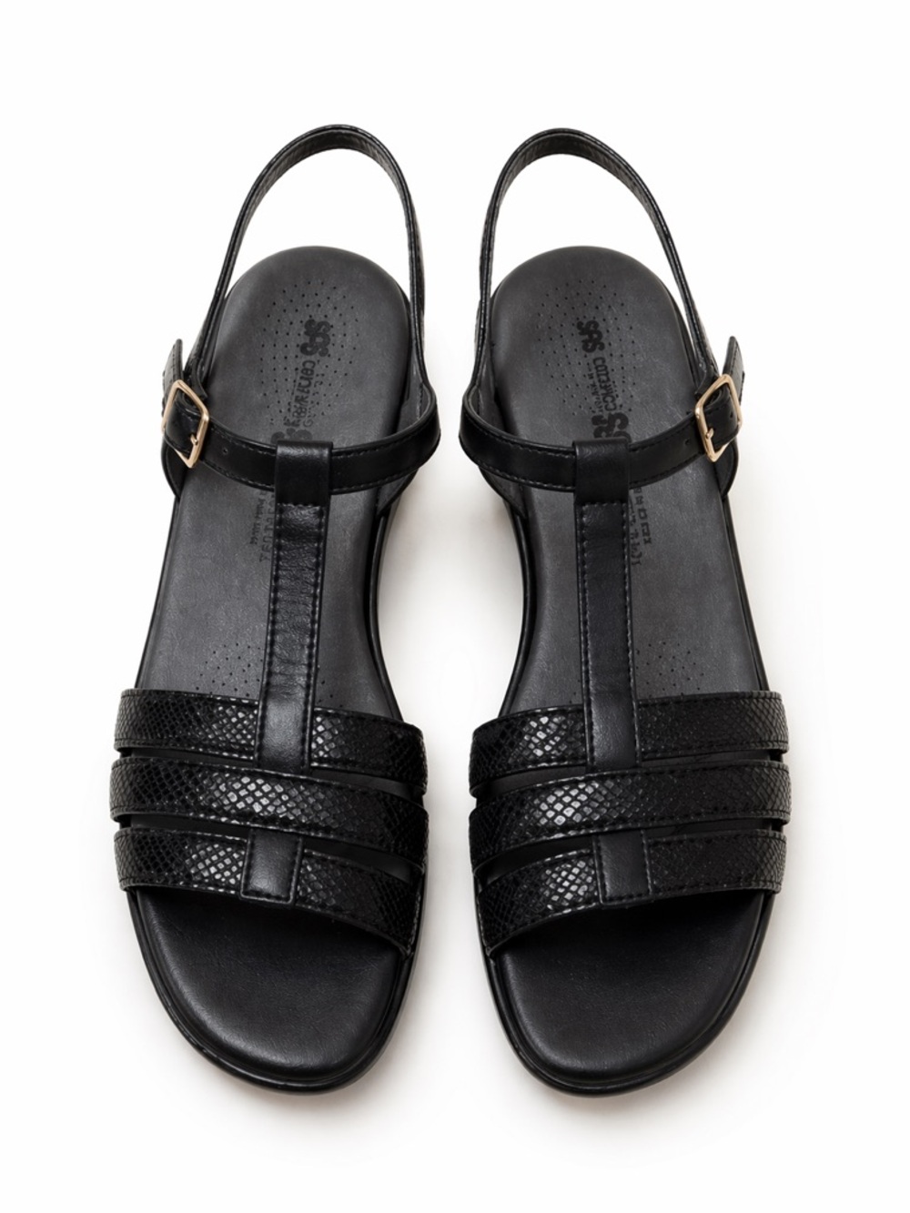 SAS Black Snakeskin Leather Slingback Sandals Size 10 Narrow Comfort